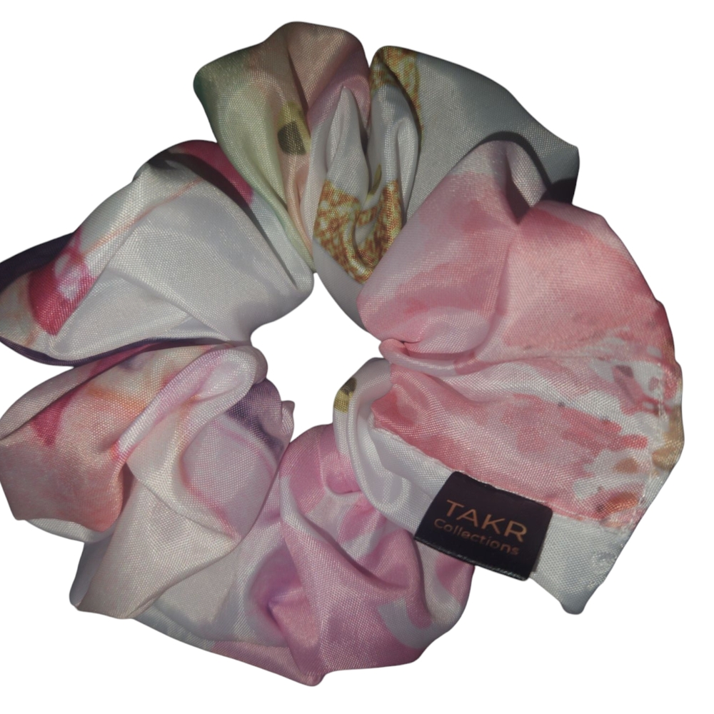 Tart Collections Pink and White Floral Hair Scrunchie. - Picture 9 of 12